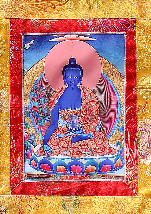 Healing Medicine Buddha Brocade Framed Thangka Wall Hanging