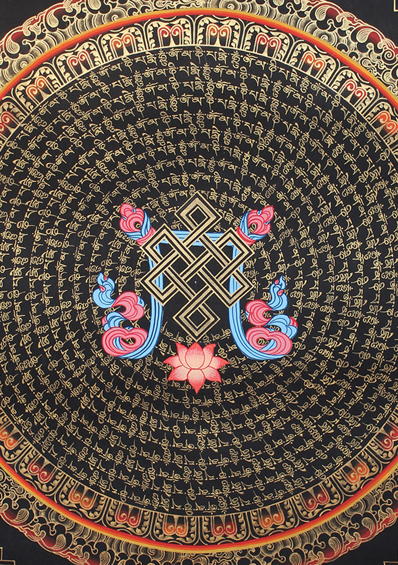 Tibetan Endless Knot 12 Line Mantra Mandala Thangka Painting