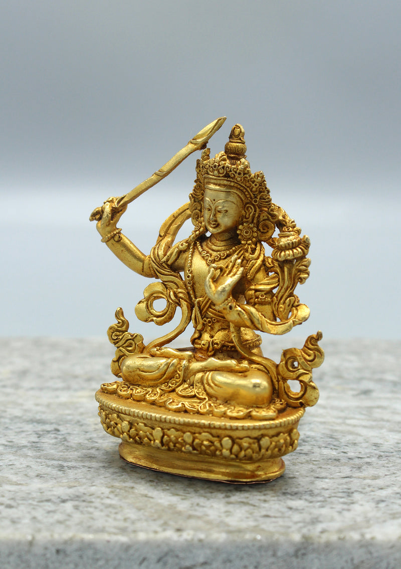 Gold Plated Manjushree Statue 3.5"