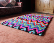 Zig Zag Pattern Rectangular Felt Carpets, Felt Ball Rugs 6x4 ft-FR031 - nepacrafts
