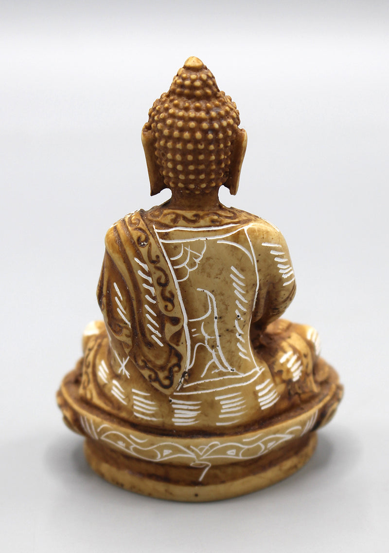 Brown Amitabha Buddha Flower Painted Resin Statue