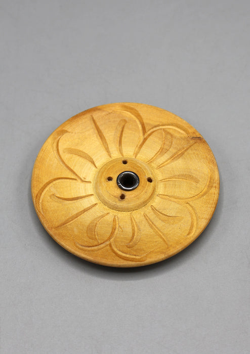 Flower Design Round Wooden Incense Holder