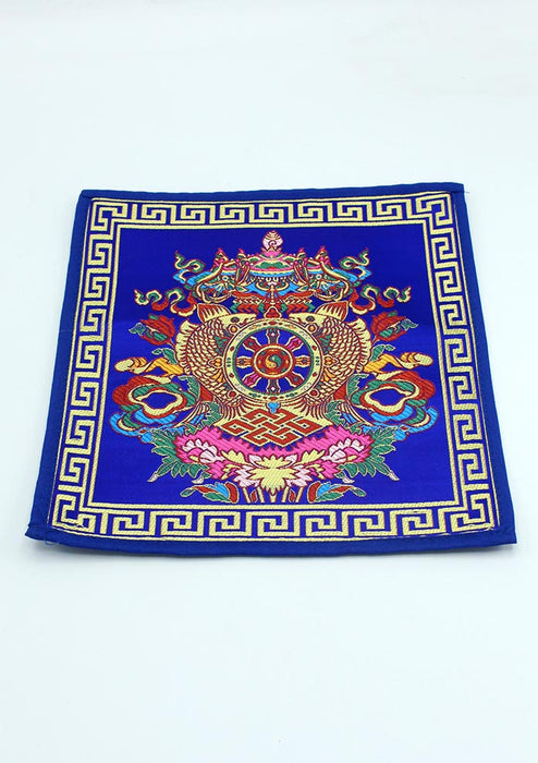 Dharma Chakra with Endless Knot Altar Cloth (Blue)