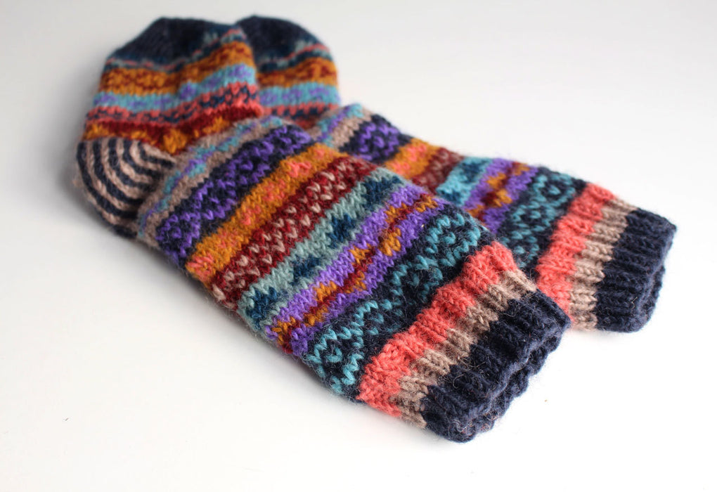 Dark Blue Multicolored Children Woolen Socks