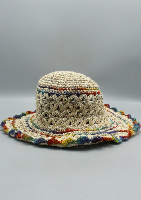 White Hemp Hat with Rainbow Color Edges