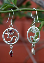 Hindu Om in a Circle Silver Sterling Drop Earrings - nepacrafts