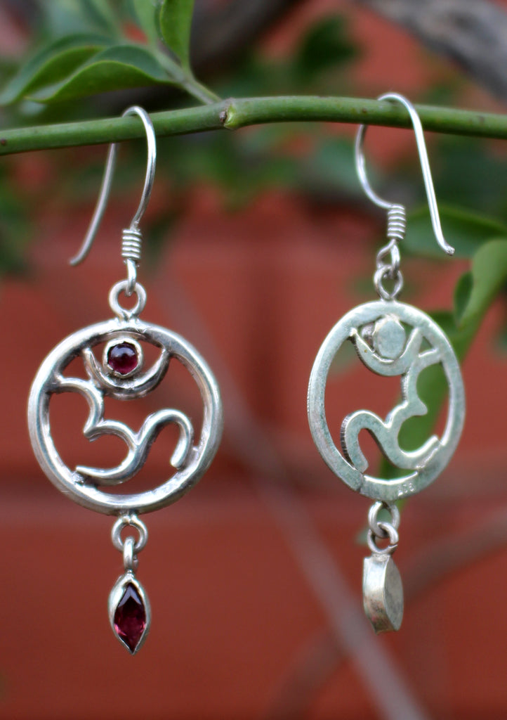 Hindu Om in a Circle Silver Sterling Drop Earrings - nepacrafts