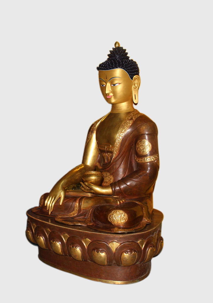 Masterpiece Partly Gold Plated Copper Shakyamuni Buddha Statue 45" High From Nepal - nepacrafts
