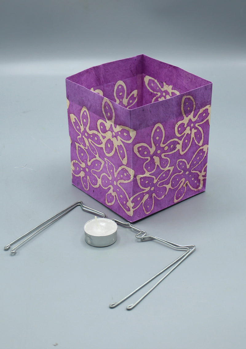 Handmade Floral design Lavender Lokta Paper Candle Lamp