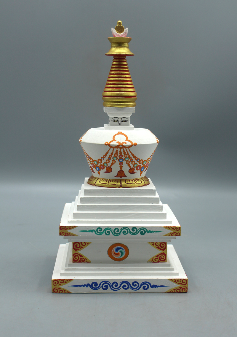 Hand Carved and Painted Wooden Stupa Chorten