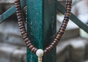 Disk Shaped Yak Bone Prayer Mala with White Conch Counter - nepacrafts
