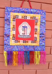Tibetan Kalchakra Brocade Fabric Polyester Wall Hanging Banner - nepacrafts