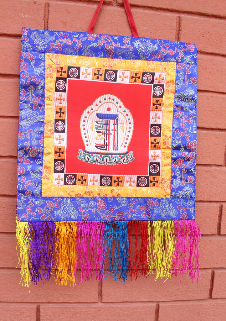 Tibetan Kalchakra Brocade Fabric Polyester Wall Hanging Banner - nepacrafts