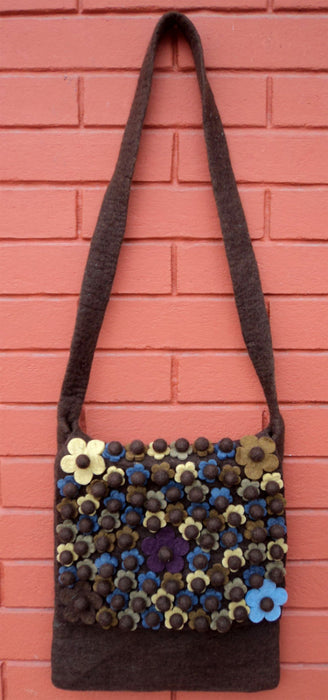 Brown Flower Felt Shoulder Bags - nepacrafts