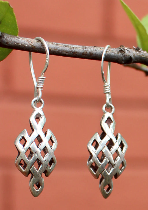 Eternal Knot Silver Drop Earrings - nepacrafts