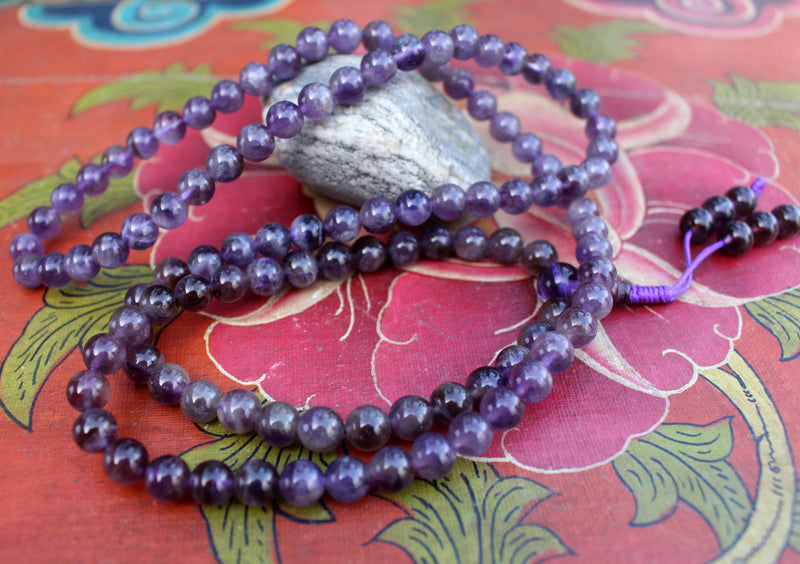 108 Amethyst Gemstone Prayer Beads Mala, Yoga Jewelry - nepacrafts