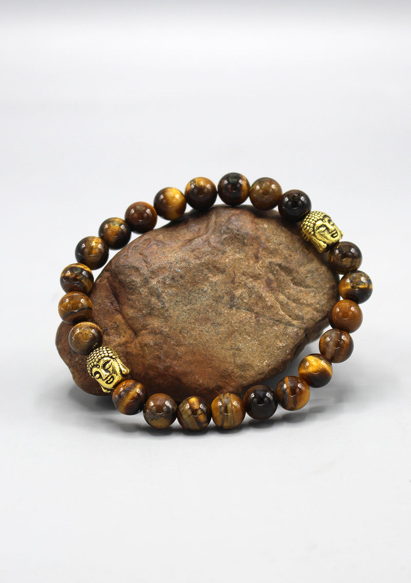 Tigers Eyes Stone Bracelet with Buddha Head Spacer