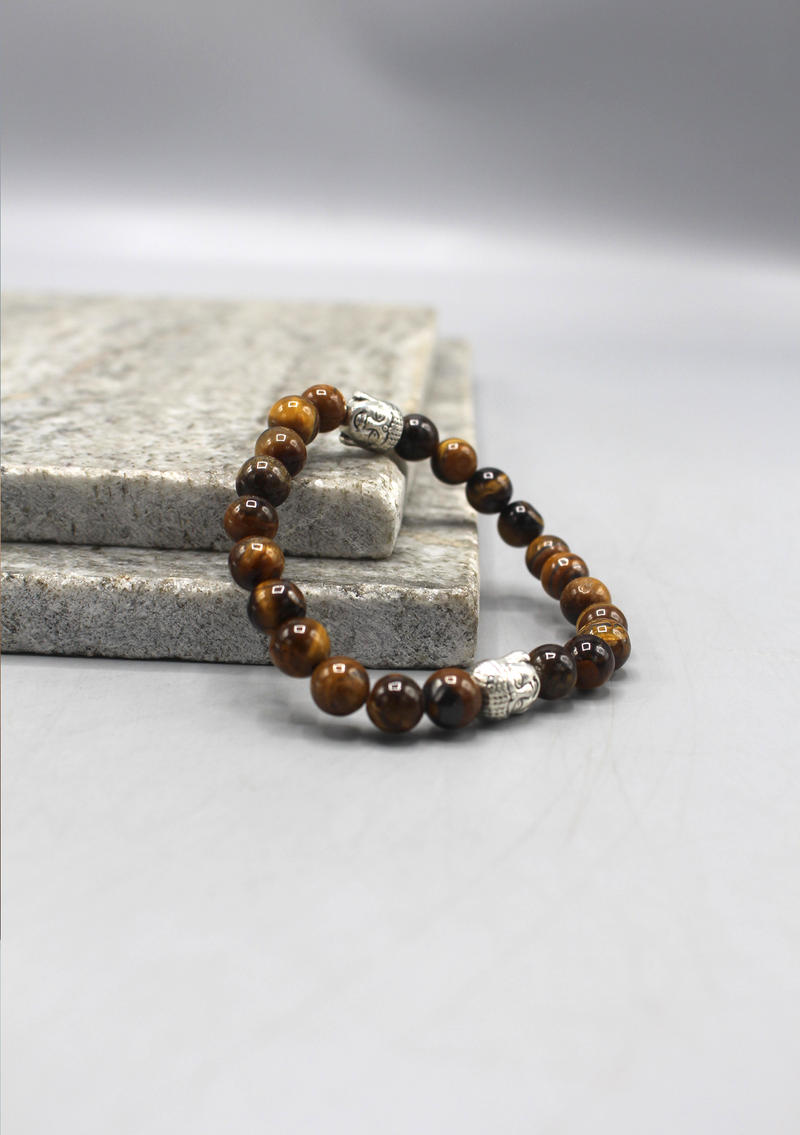 Tigers Eyes Stone Bracelet with Buddha Head Spacer