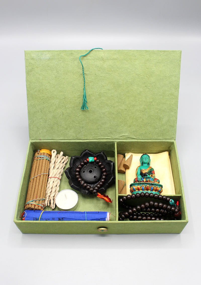 Shakyamuni Buddha Statue, Mala and Incense Buddhist Zen Gift Box