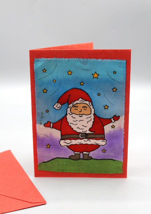 Fair Trade Batik Happy Santa Claus Greetings Card