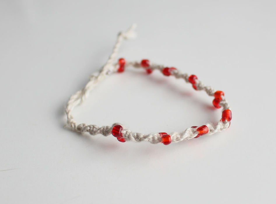 Red Glass Beads Knot Hemp Bracelet - nepacrafts