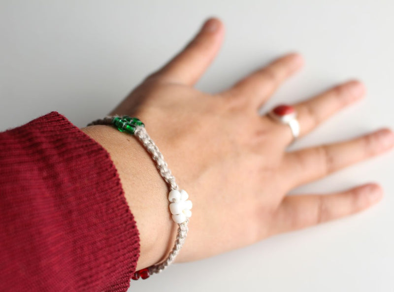 Tricolor Glass Beads Hemp Bracelet - nepacrafts