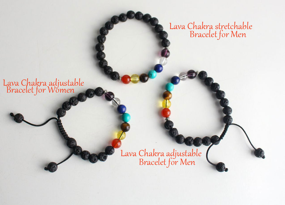 Men's Lava Bracelet with Seven Chakra Stones - nepacrafts