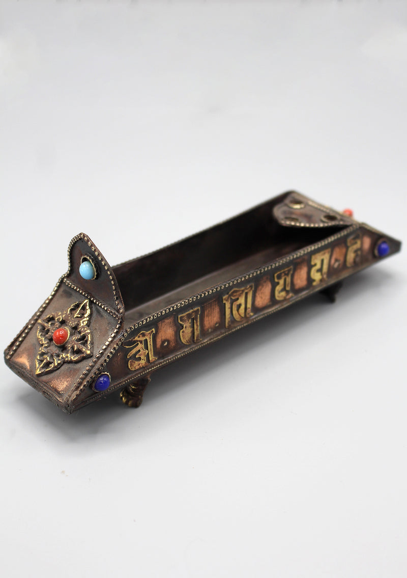 Tibetan Om Mani Dorjee Copper Incense Burner - nepacrafts
