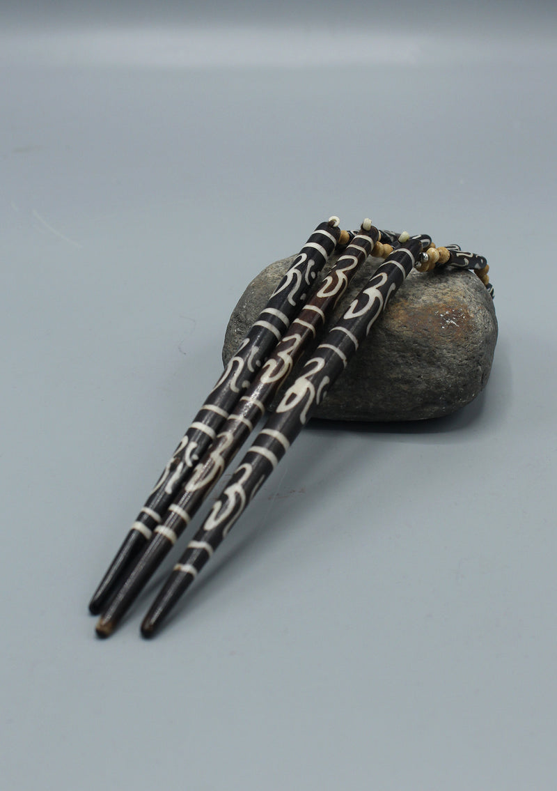 Om Painted Yak Bone Hair Sticks Clip