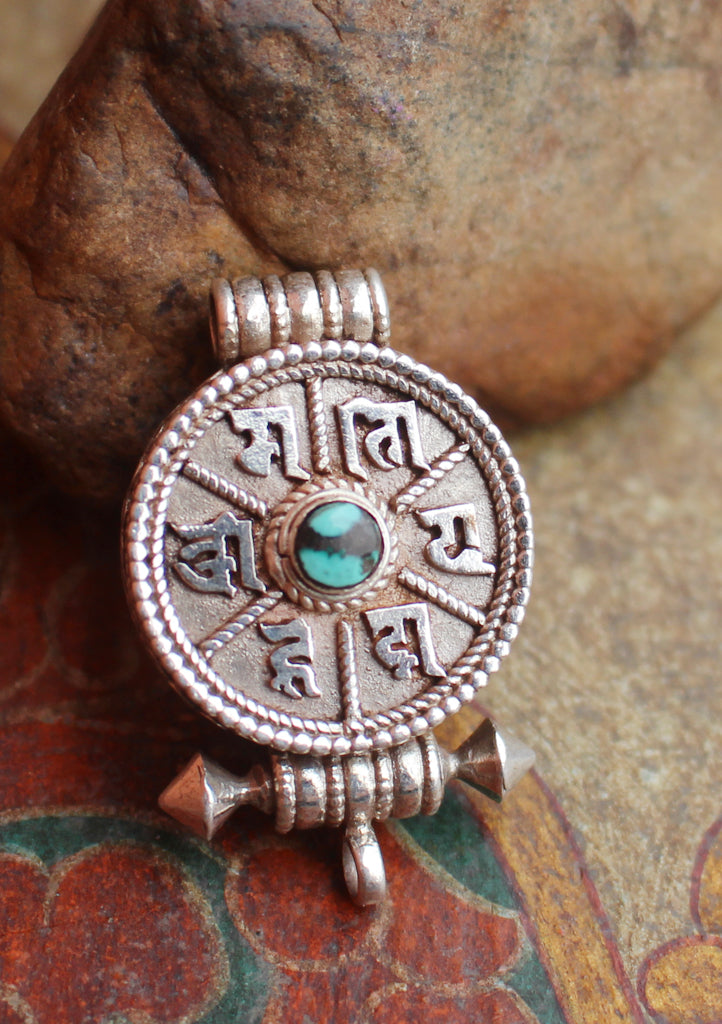 Om Mani Tibetan Mantra Ghau Box Silver Sterling Pendant - nepacrafts