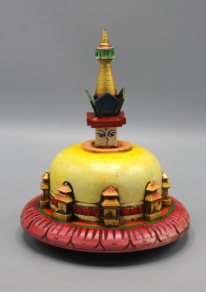 Hand Painted Wooden Swayambhunath Stupa Chorten