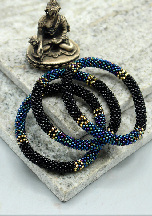 Shiny Black & Mixed Color Beads Nepalese Roll on Bracelet