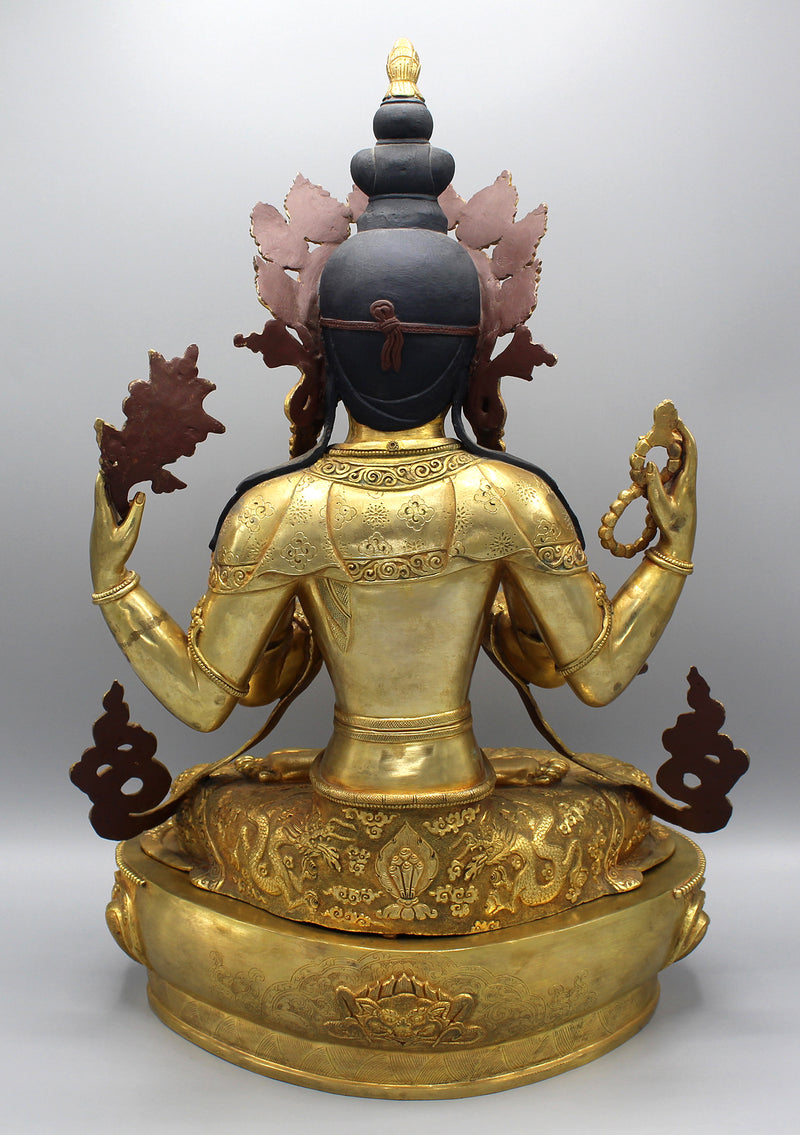 Majestic Gold Plated Masterpiece Chenrezig Statue - nepacrafts