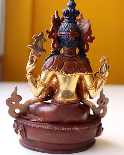 Gold Plated Om Mani Chenrezig Statue -Avalokiteshwora Tibetan Statue 6" - nepacrafts