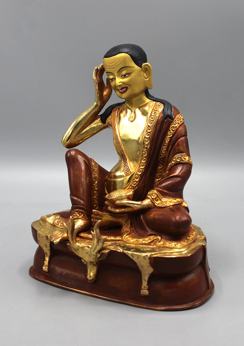 Partly Gold Plated Copper Milarepa Statue