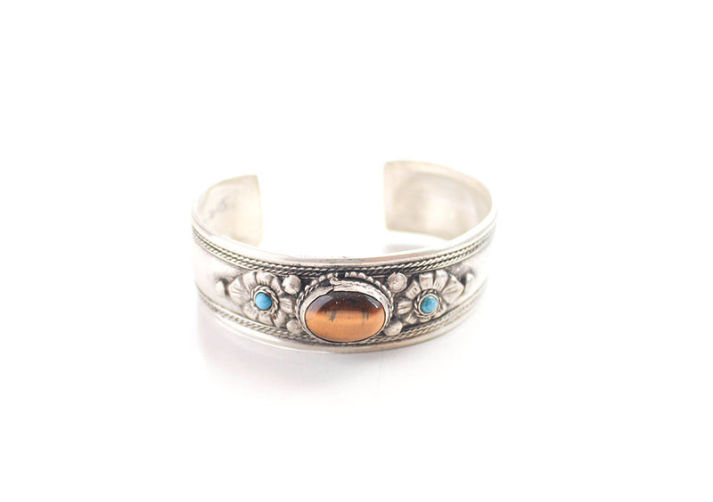 White Metal Inlaid Tibetan Bracelet - nepacrafts