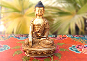 Dragon Carved Fully Gold Plated Shakyamuni Buddha Statue - nepacrafts