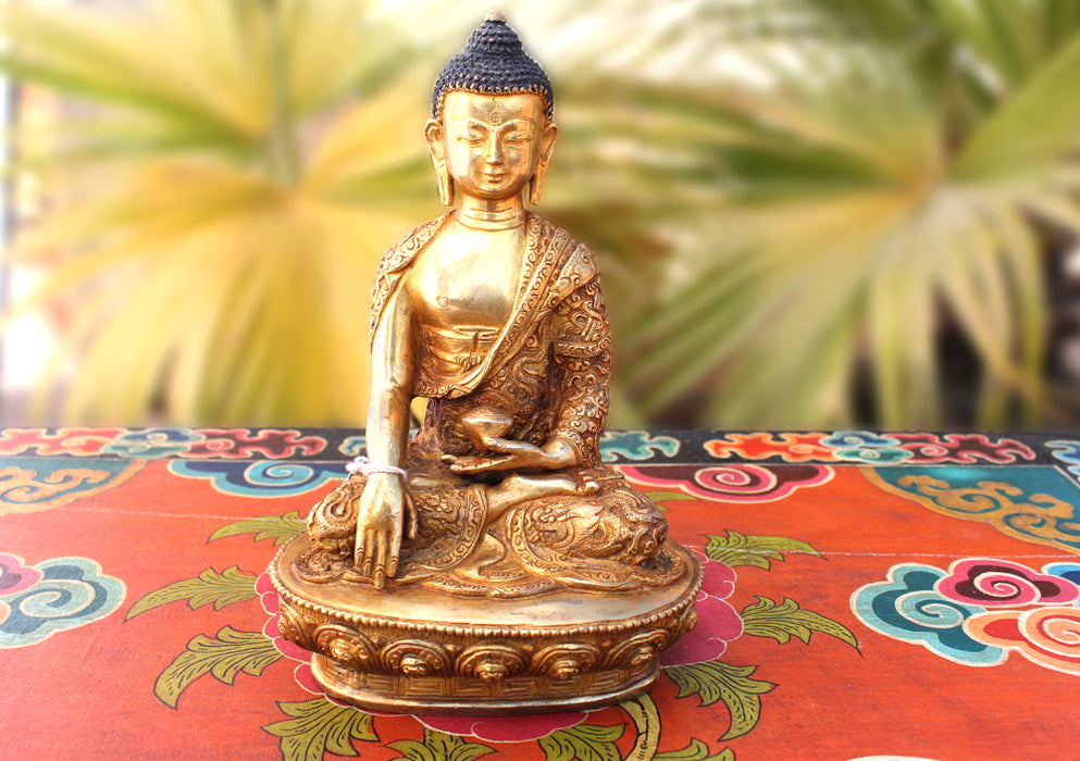 Dragon Carved Fully Gold Plated Shakyamuni Buddha Statue - nepacrafts