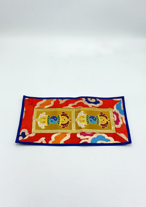 Tibetan Double Dorje With Red Brocade Altar Cloth