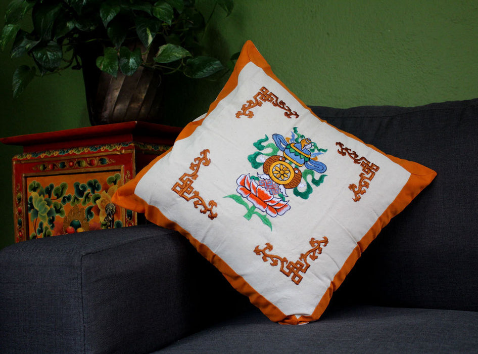 Eight In One Kalash Symbol Embroidered Cotton Pillow Covers