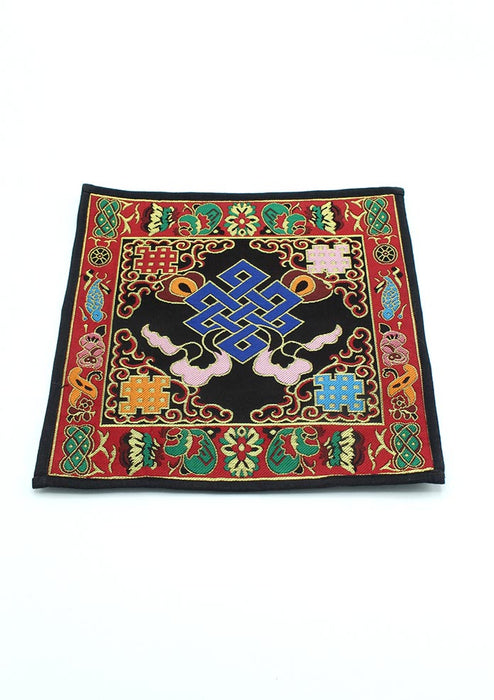 Tibetan Buddhist Brocade Endless Knot Placemat/Altar Cloth (Black)