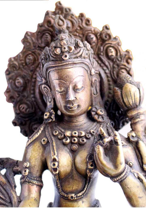 Skillfully Handcarved Brass Green Tara Statue 6.5" High - nepacrafts