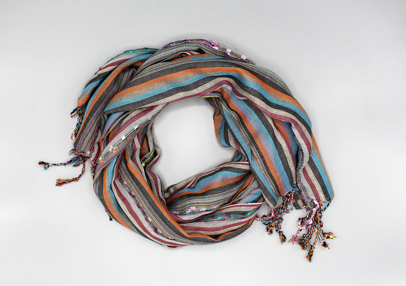 Orange and Blue woven Striped Women's Summer Scarf - nepacrafts