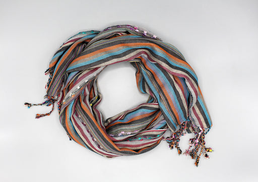 Orange and Blue woven Striped Women's Summer Scarf - nepacrafts