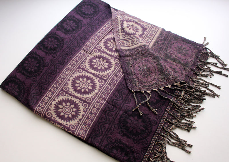 Purple Flower Mandala Hand Loomed Yak Wool Shawl - nepacrafts