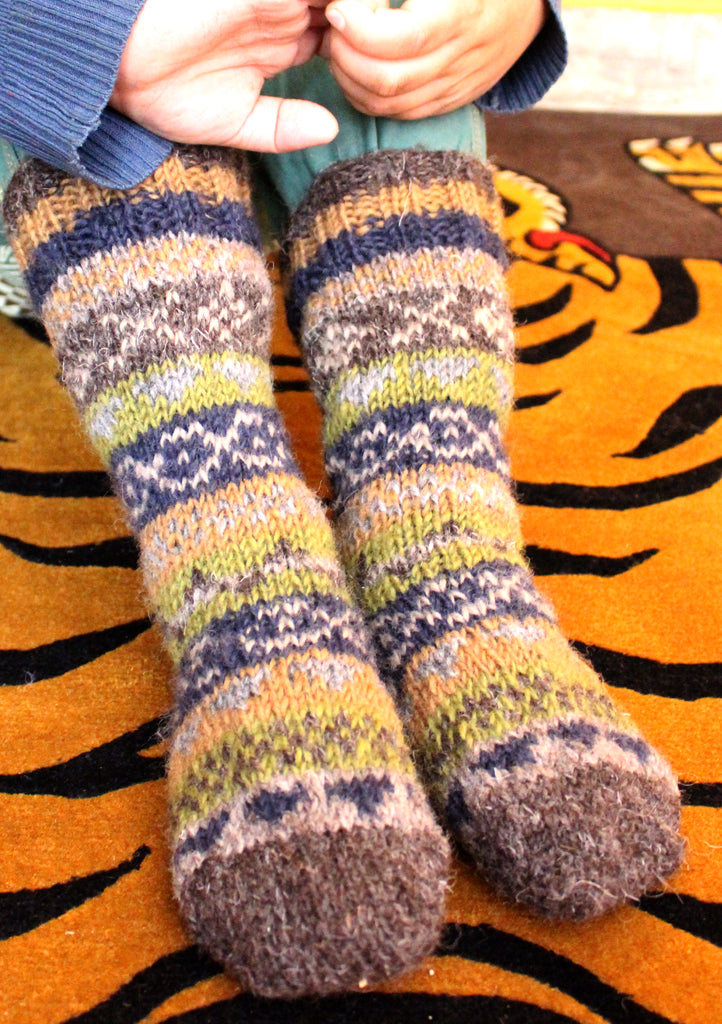Hand Knit  Multicolored Childrens Woolen Socks