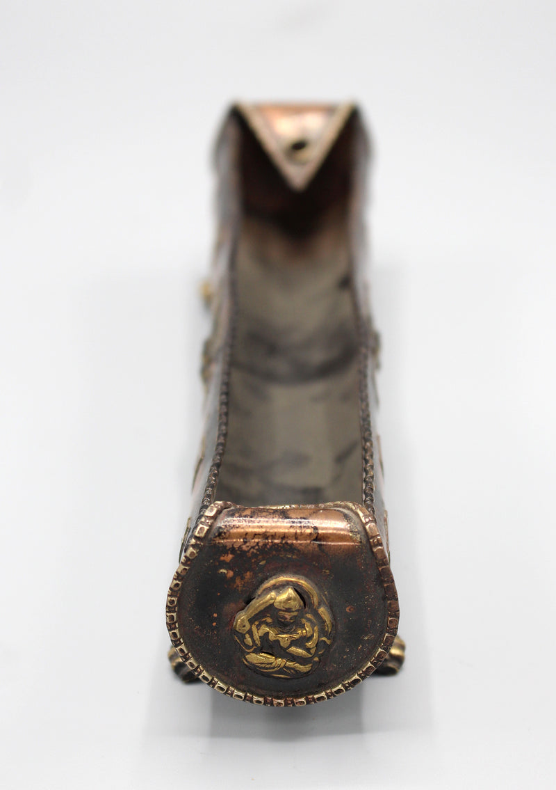 Tibetan Om Mani Long Copper Incense Burner - nepacrafts