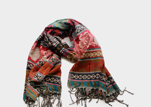 Beautiful Red Rose Printed Handloomed Yak Wool Shawl - nepacrafts