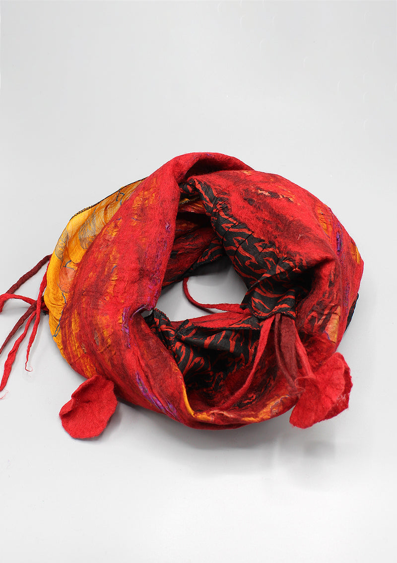 Red Yellow Trendy Felt Wool Scarf