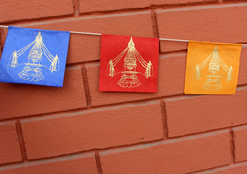 Swayambhunath Stupa Printed Mini Lokta Paper Prayer Flags - nepacrafts